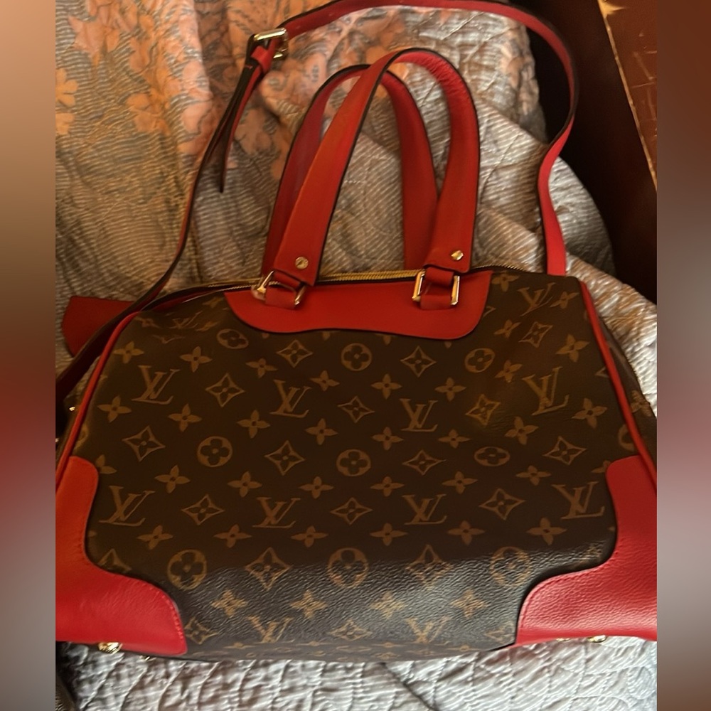 LV brown tan and red
